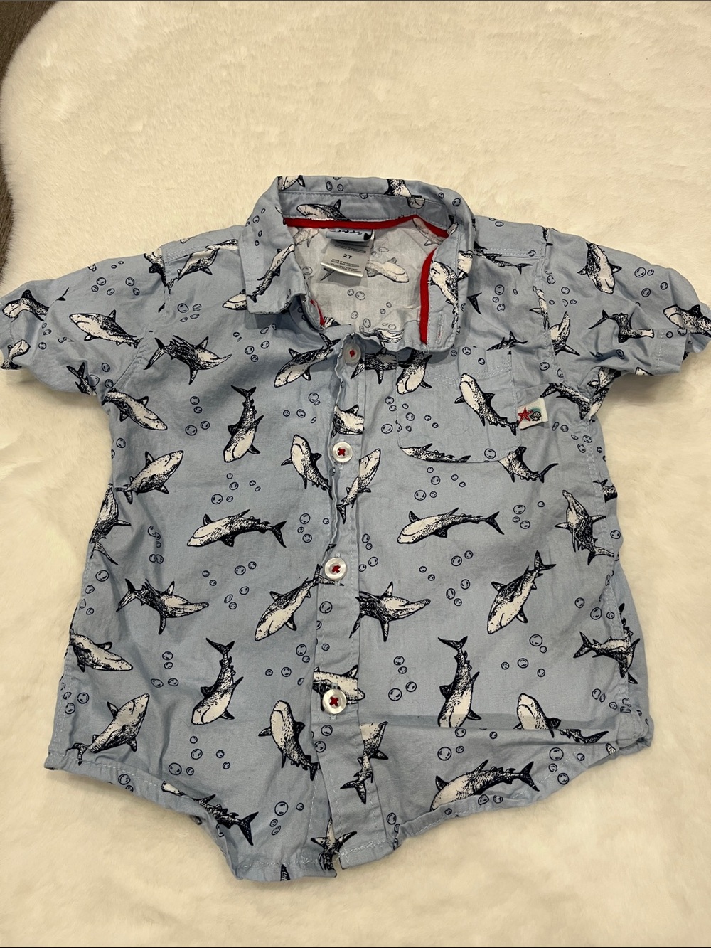 Toddler Light Blue Shark Print Button-Down Shirt